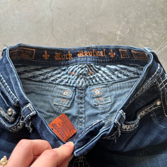 Rock Revival Essie Easy Straight Jeans Women's 27 Dark Wash Distressed Denim - Picture 4 of 15